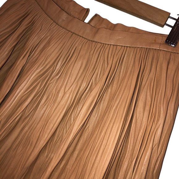 RHIE Lamb Leather Camel Khaki mini multi pleat Womens skirt S - Picture 5 of 5